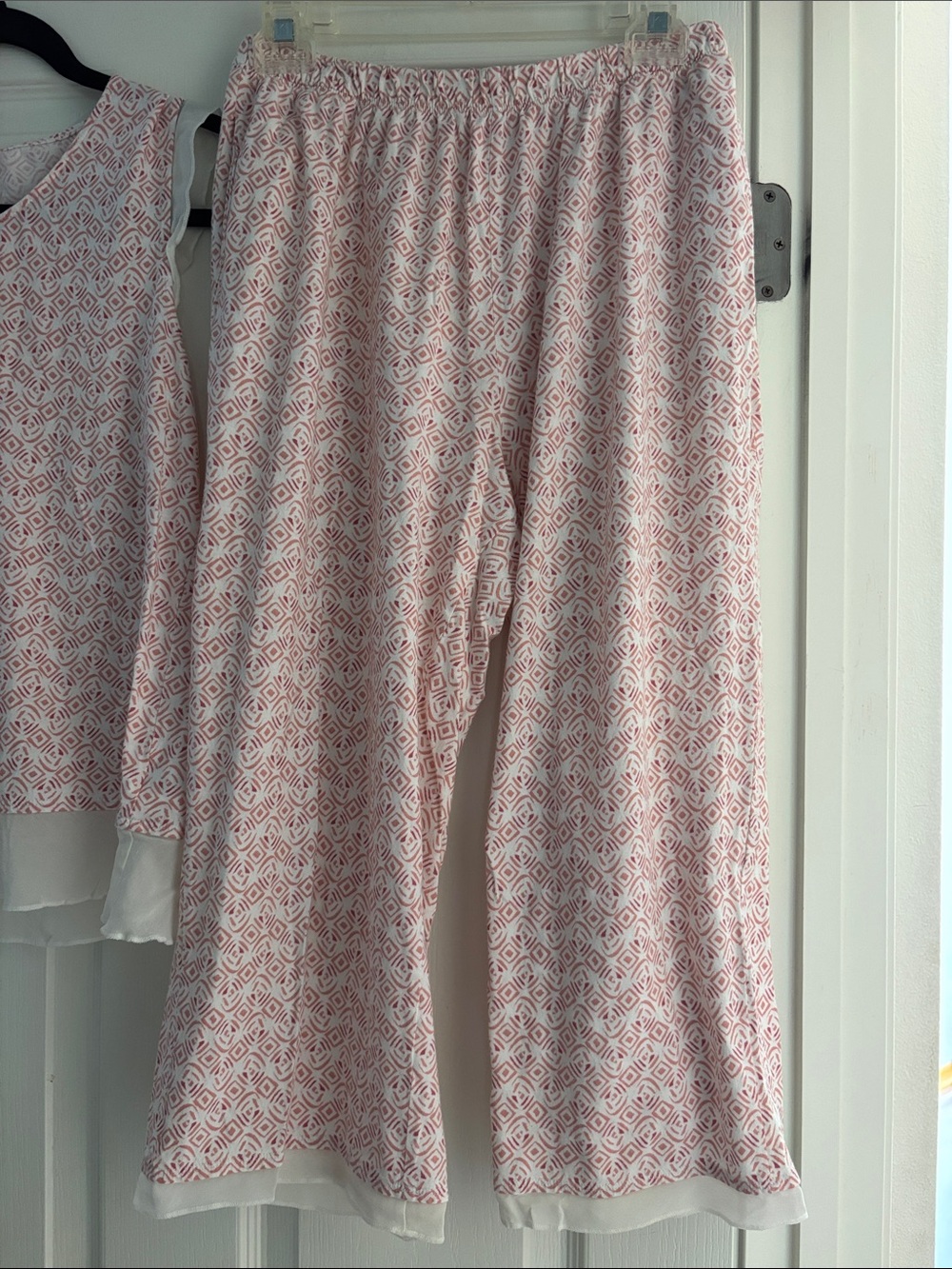 Garnet Hill Pink Geometric Organic Cotton & Silk Trim PJ Set Sz M - Picture 3 of 5